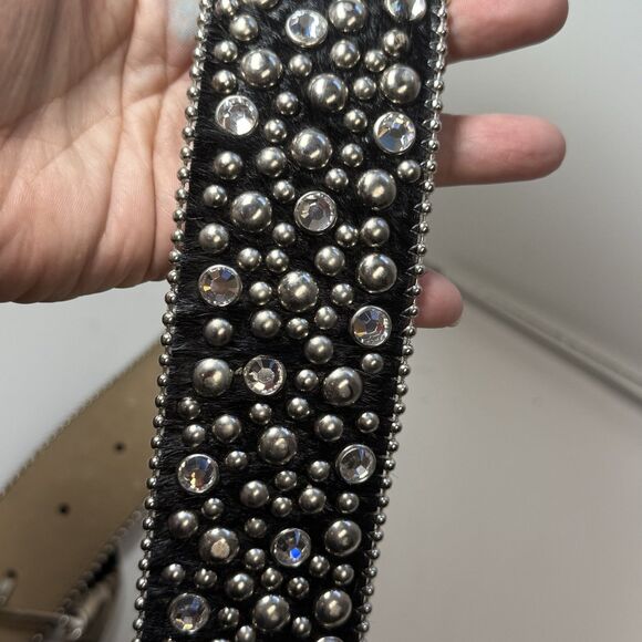 BB Simon Black Calf Hair Crystal Studded Extra Wide Belt W/Angle Buckle Sz XXL main image 9